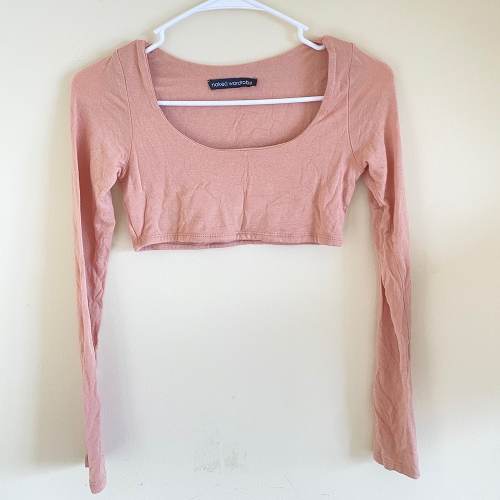Soft Pink long sleeve crop top